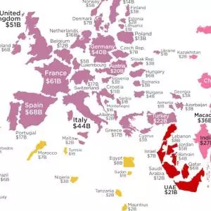 Vizualni prikaz potrošnje stranih turista u državama svijeta