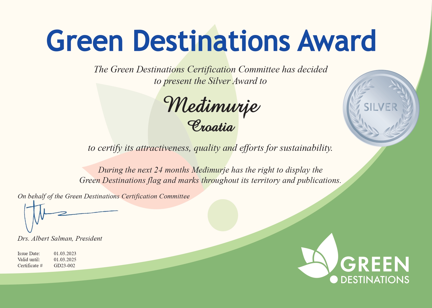 Medimurje is the first region in Croatia with the prestigious green destination 14 1 award