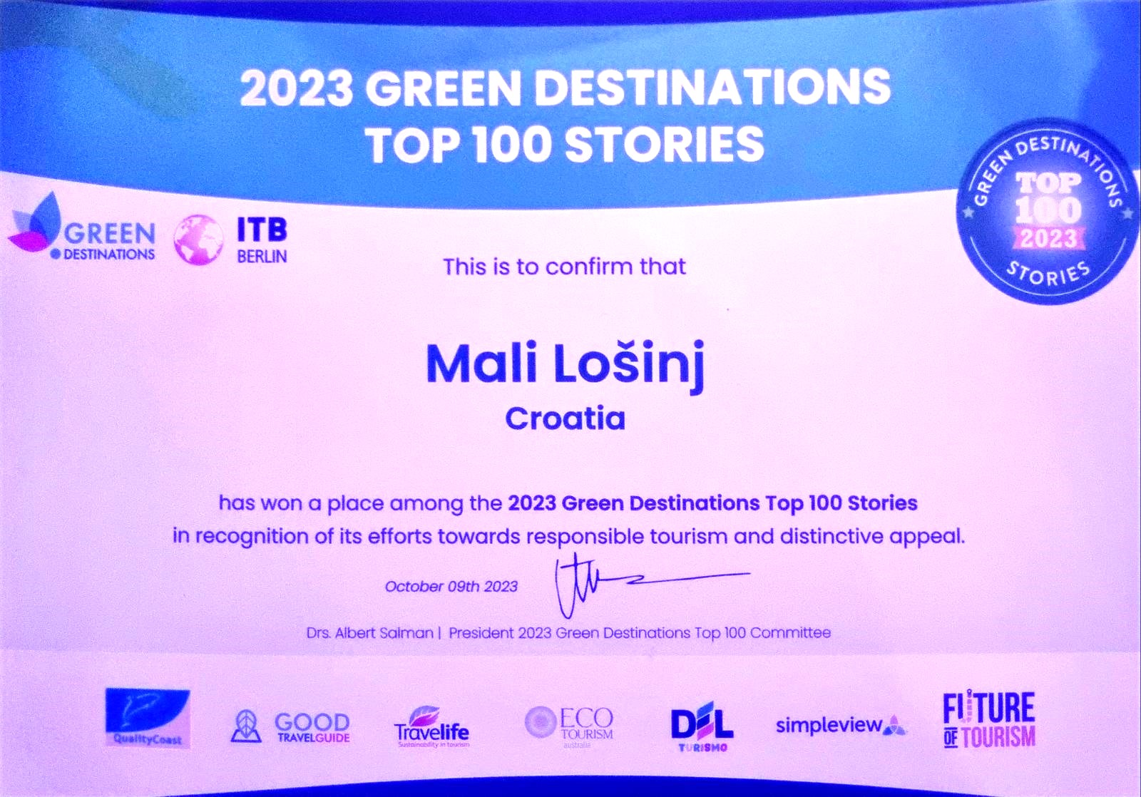 Mali losinj 2023 green destinations top 100 stories