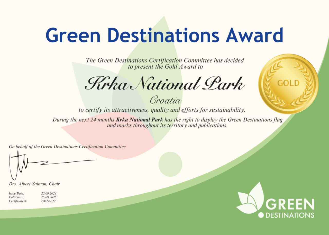 Gd gold award certificate krka national park